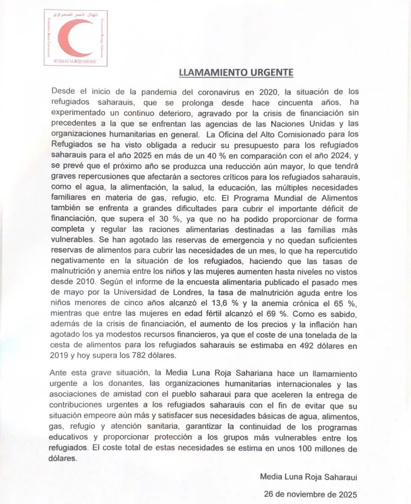 Media Luna Roja Saharaui advierte de la critica situación en los Campamentos sahrauis Media Luna Roja Saharaui