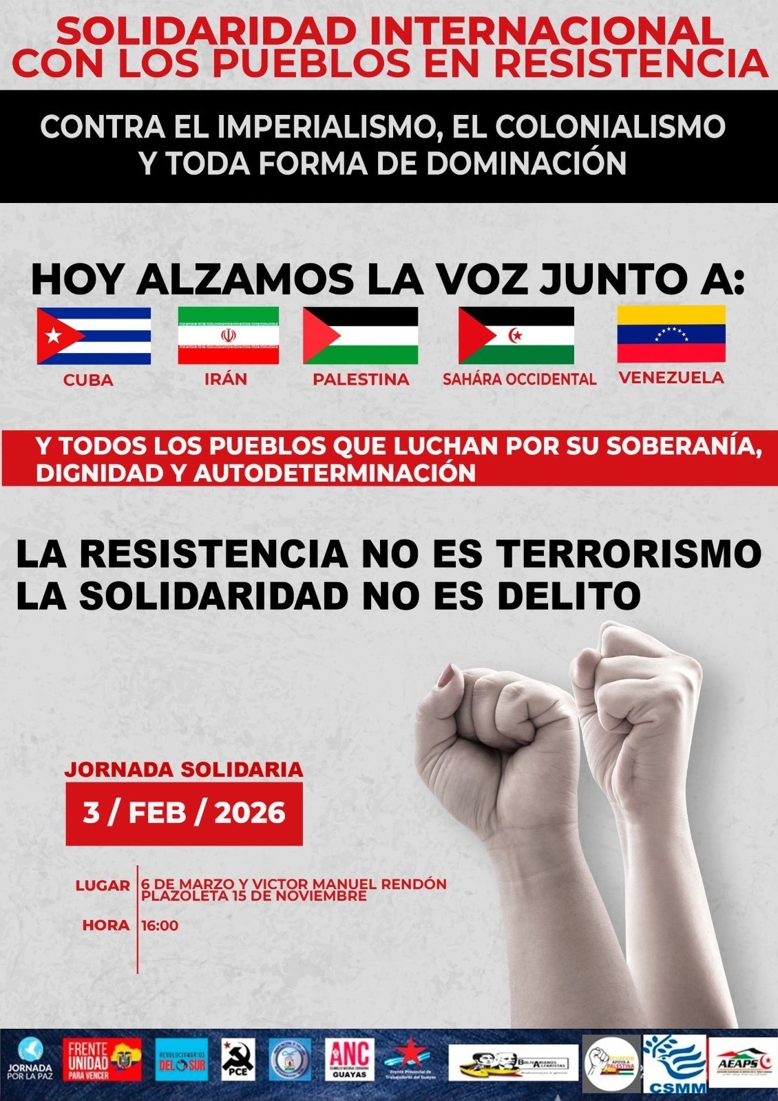 Organizaciones políticas y sociales ecuatorianas se movilizan por el Sáhara Occidental y otras causas justas