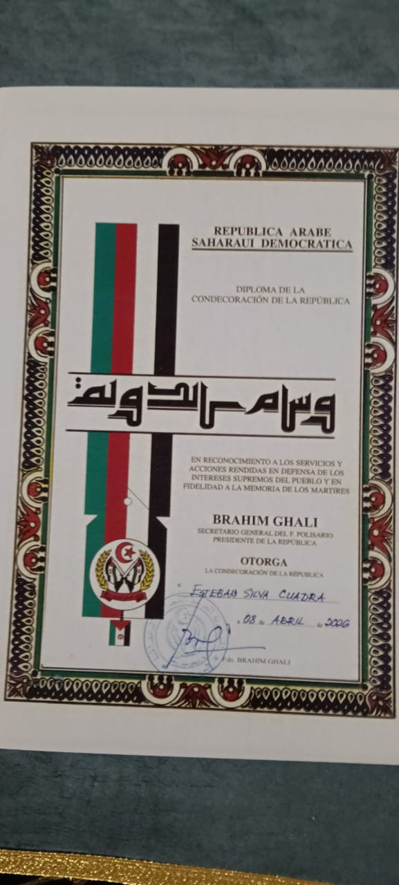 Orden de la República —máxima distinción del Estado Saharaui— al señor Esteban Silva Cuadra