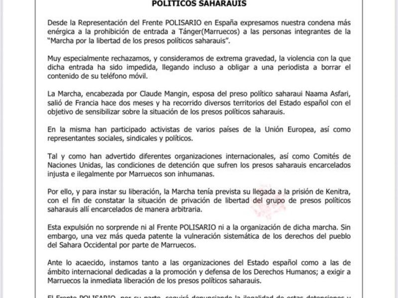 Comunicado tras la expulsión de Marruecos de las personas integrantes de la marcha por la libertad de los presos políticos saharauis